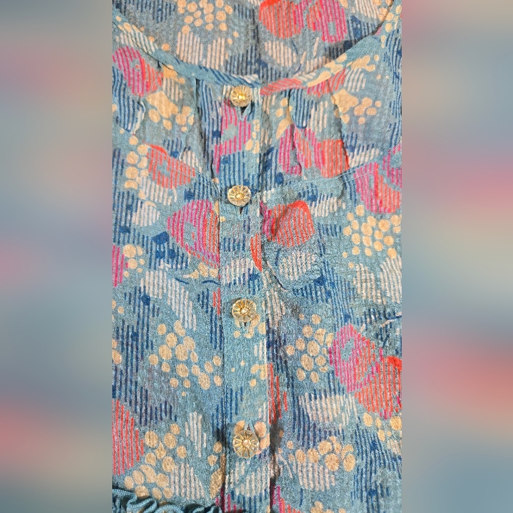 Marc Jacobs Blue Floral Ruffle Button-Front Blouse - Picture 11 of 12